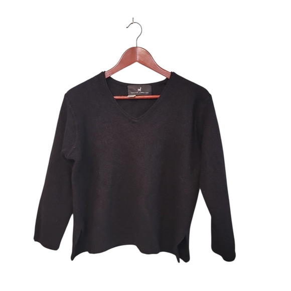 Peruvian Connection Baby Alpaca Black V-Neck Sweater Nordic Cozy Size LG Womens - Picture 1 of 7